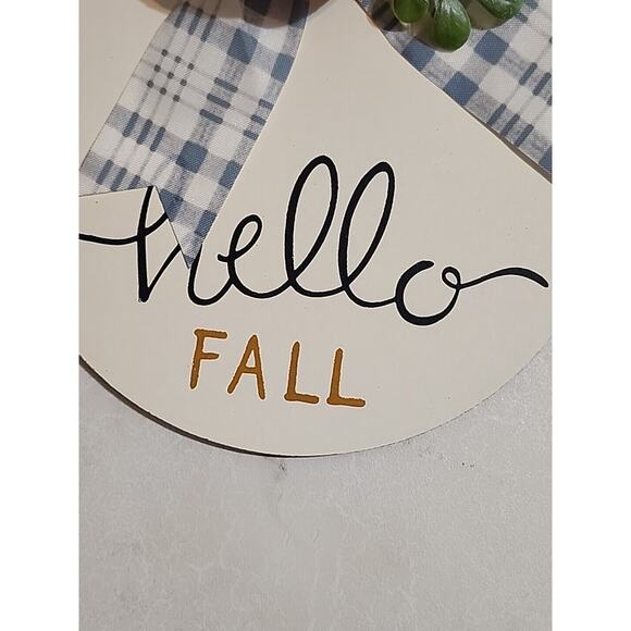 Set of 2 Fall Hanging Signs Pumpkins Ribbon Hello Fall Hello Pumpkin 8" Diameter - Picture 4 of 7
